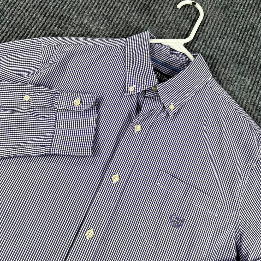 Chaps Shirt Mens Medium Purple Check Long Sleeve Button Down Stretch Easy Care